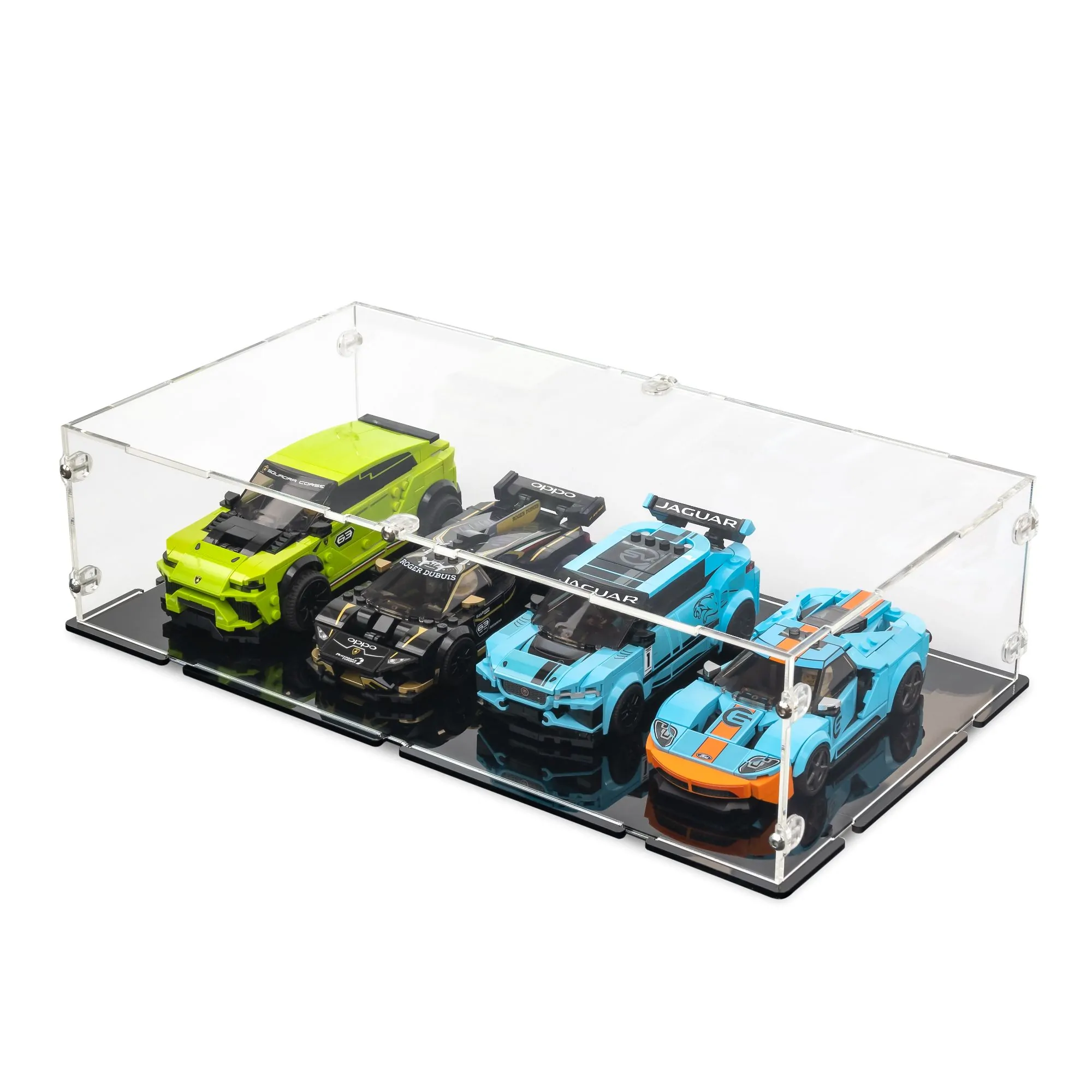 XL Acrylic Display Case for x4 LEGO Speed Champions Forward-Facing |  iDisplayit