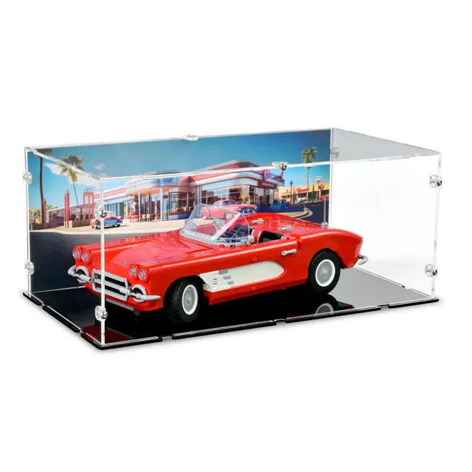 lego chevrolet camaro in display case with background